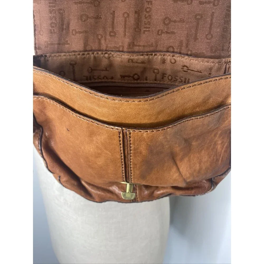 FOSSIL Brown Leather Crossbody Shoulder Bag Purse Handbag - Picture 8 of 9